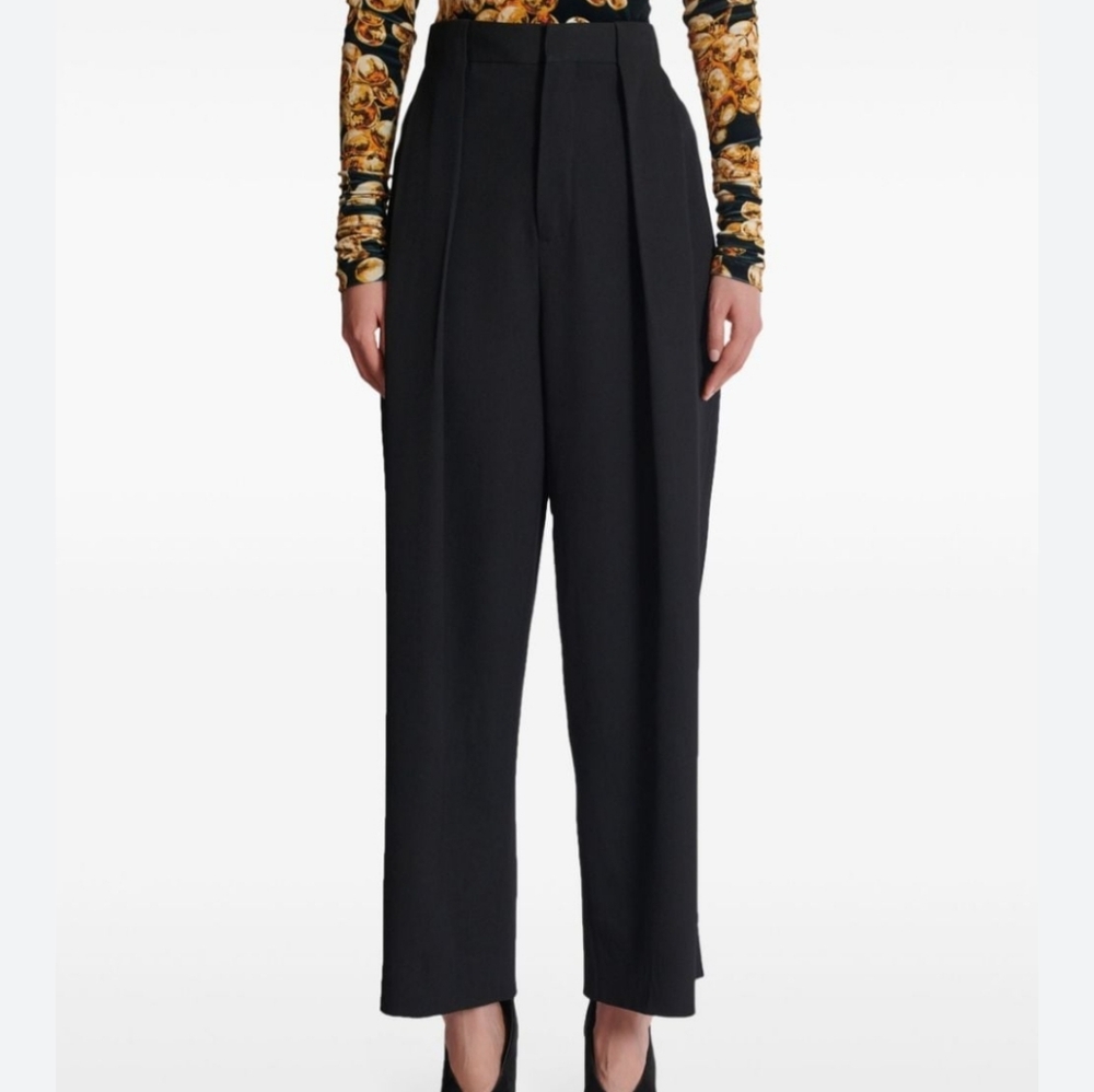 ST. JOHN Black Pleated Wide Leg Ankle Pants Trousers Size 6 Nwt